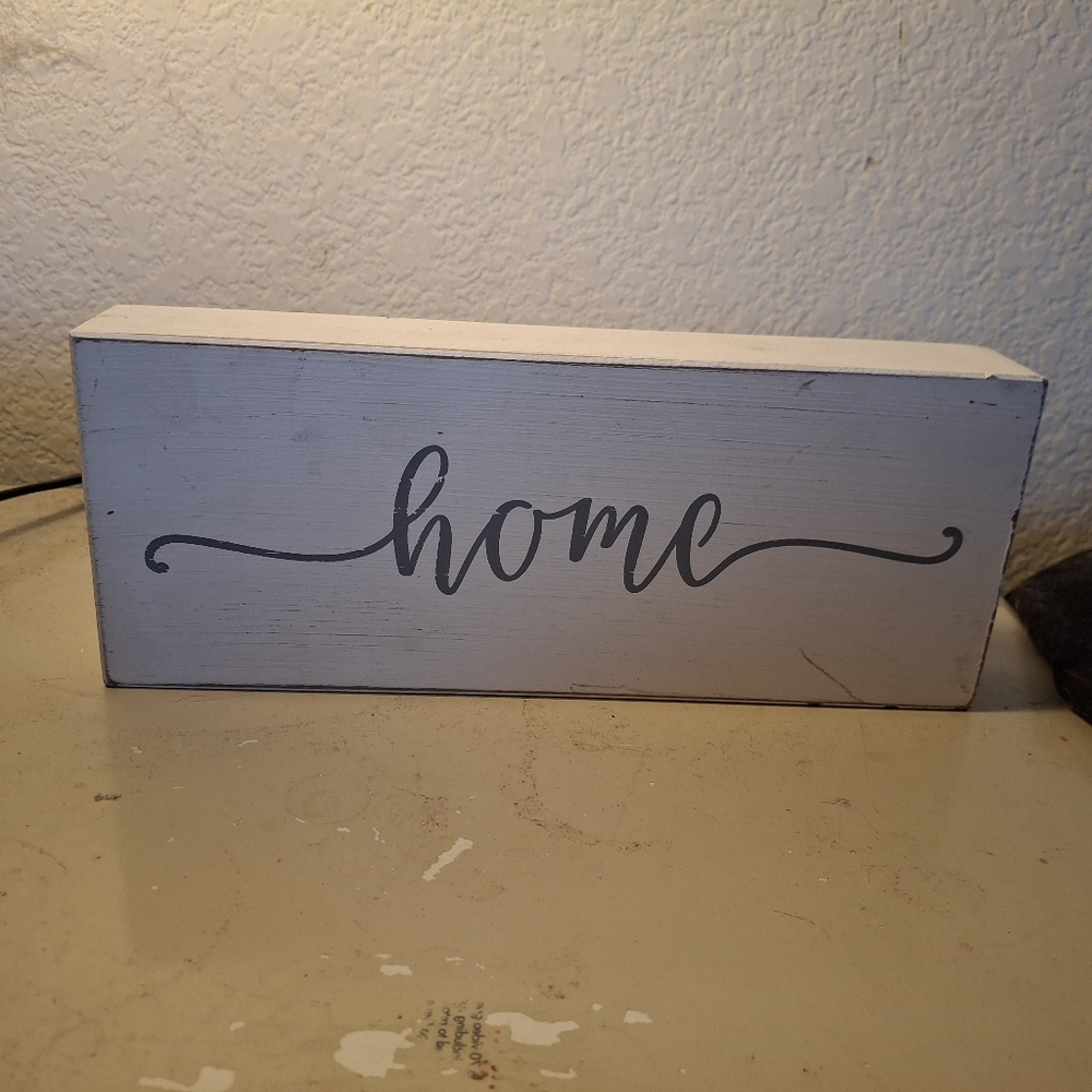 White Wooden 'Home' Sign